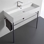 Scarabeo 8031/R-100A-CON Large Rectangular Ceramic Console Sink and Polished Chrome Stand, 40 Inch